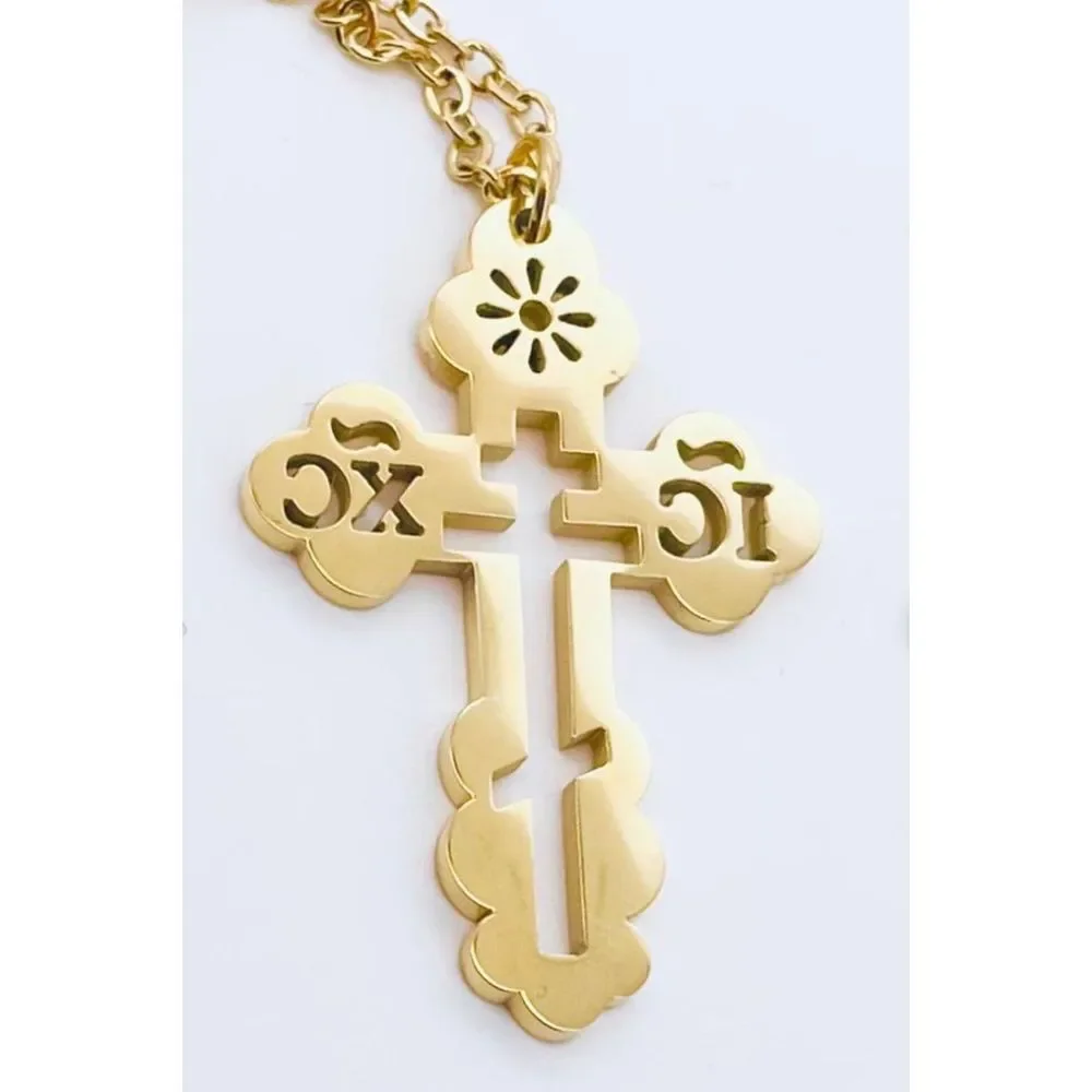 Orthodox Christian Cross Necklace Religious IC XC Pendant Gold Plated 316L 18-20